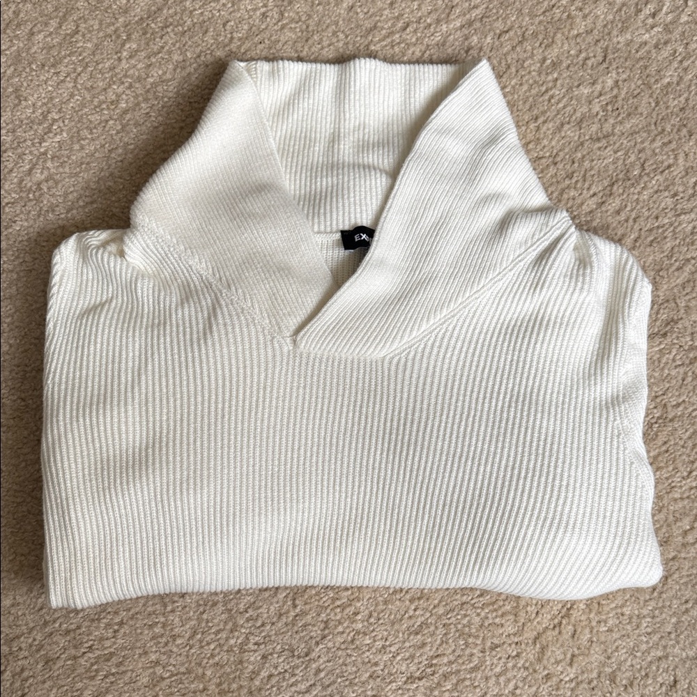 Express Cozy White Ribbed Sweater